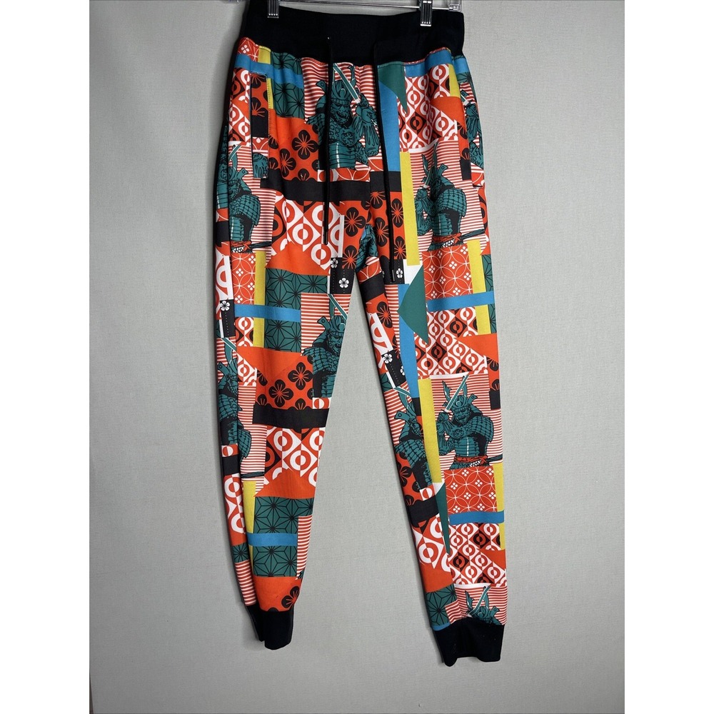 Sacred Crown Samurai Patchwork Joggers Mens Medium Orange Elastic Waist Pants